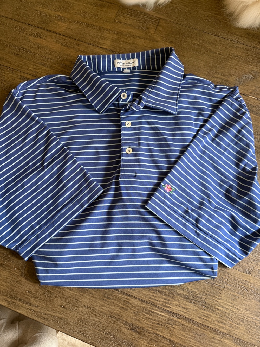 Peter Millar Navy and White Striped Shirt Men Golf Polo XL